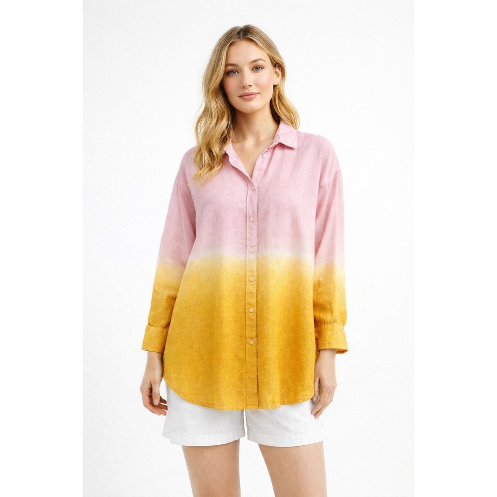J. Crew Baird McNutt Linen Button Up Shirt Top‎ Size 10 Ombre Pink Relaxed Fit